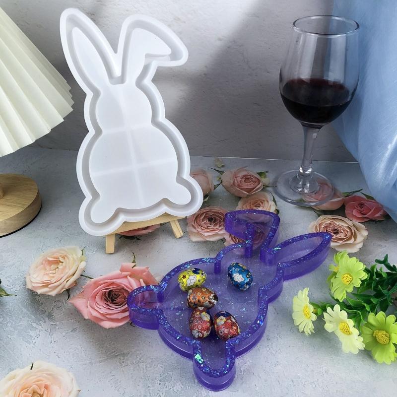 Cute Rabbit Shaped Trays Crafting Mold Flexible Silicone Container Mold For Making Rabbit Shaped Trays And Organizers