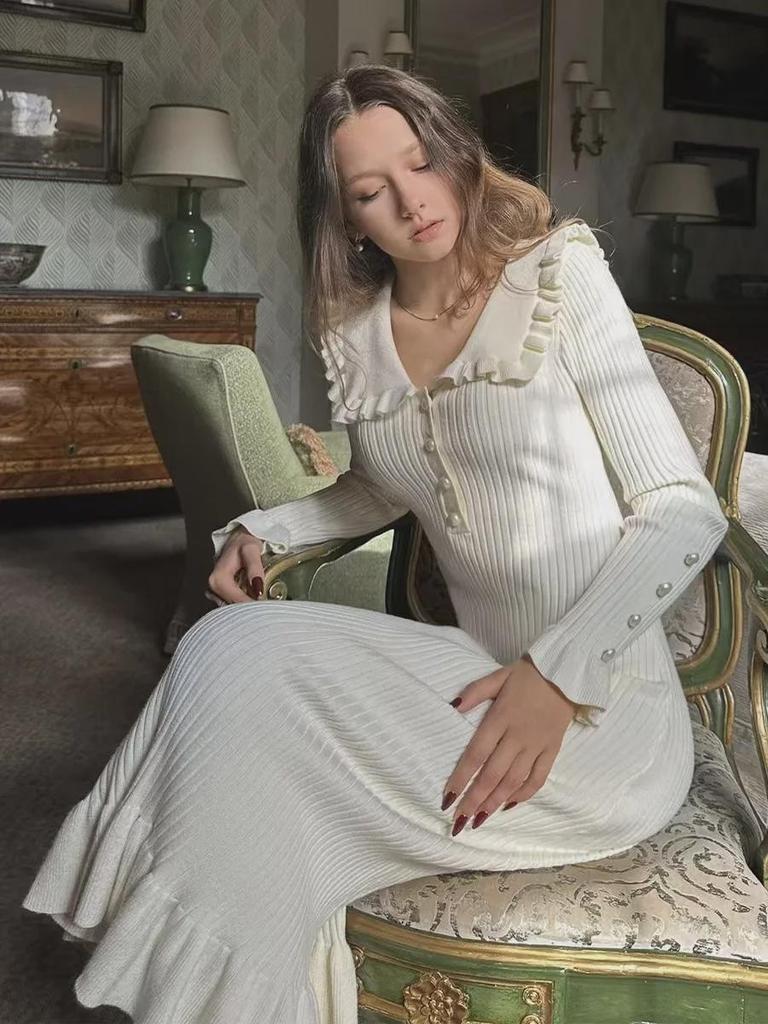 2024 Ретро-платье-свитер в европейском и американском стиле на осень/зиму