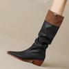Fashion Fashionable High Quality Mid-tube Boots for Women's Color Blocking Pointed Design Womens Leather Platform Boots Botas Para Mujer