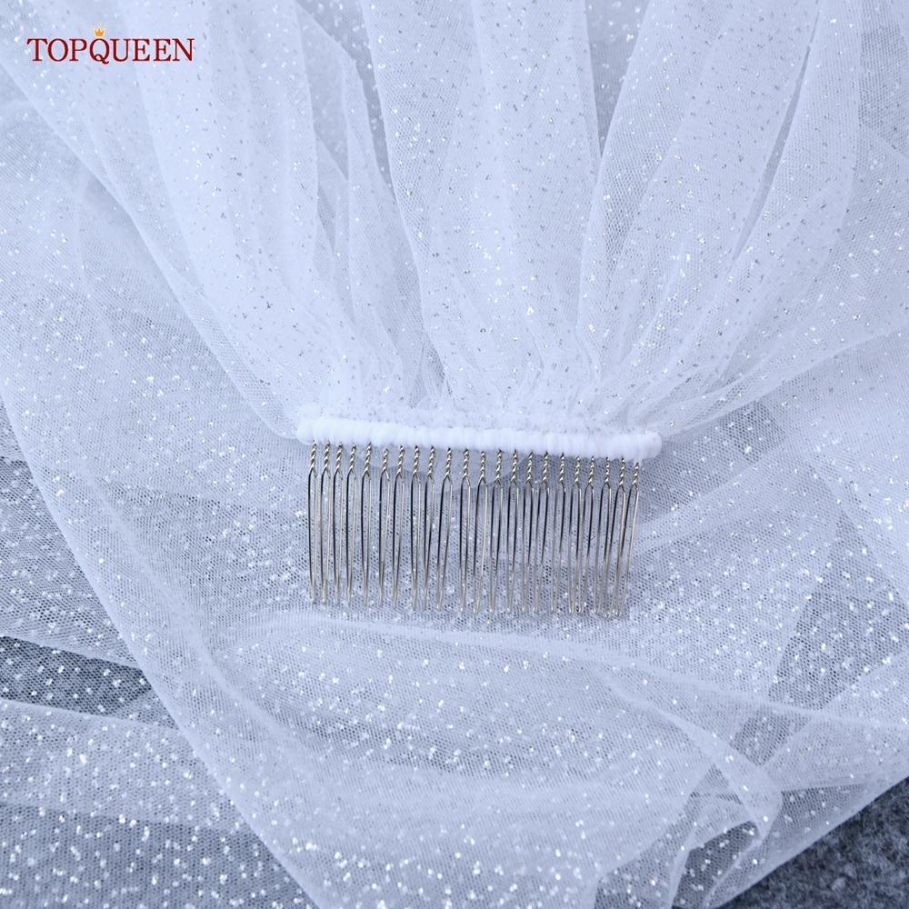 Topqueen V101 сверкающая фата, длинная роскошная золотая свадебная фата для невесты, пряжа цвета шампанского с королевскими блестками