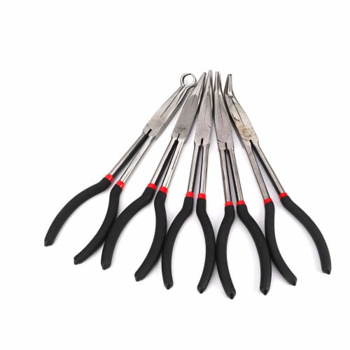 Nisorpa 5-Piece Long Nose Pliers Set, 280mm Extra Long, Nose Pliers, Mechanics Equipment, Hand Tools, Straight, 25, 45, 90, and 0 Bends