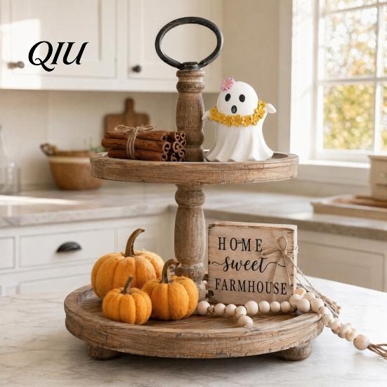 Retro Halloween Decor Ghost Figurine, Spooky Resin Statue, Classic Decoration Tiered Tray for Indoor Outdoor Tabletop Decor, Durable