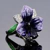 Women Ring 3D Flower Shape Rhinestone Decor Enamel Polished Copper Anniversary Gift Wedding Party Banquet Cocktail Jewelry