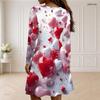 Women Plus Size Scallop V Neck Long Sleeve Navy Blue White Red American Flag Star Printed Dress