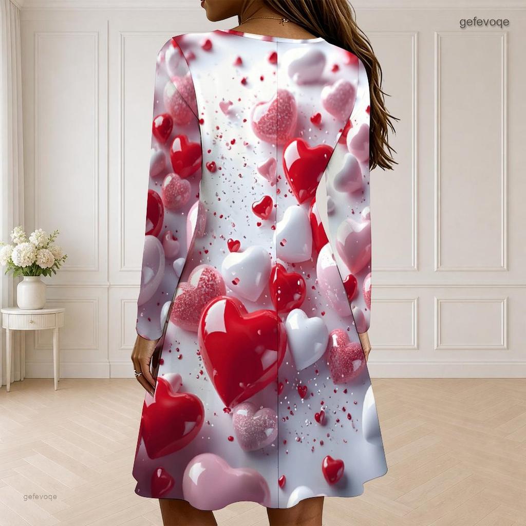 Women Plus Size Scallop V Neck Long Sleeve Navy Blue White Red American Flag Star Printed Dress