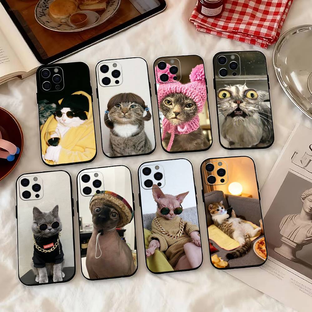 Забавный чехол для телефона с кошкой Pet Cat Funny-Y для iPhone 17, 16, 15, 14, 13, 12, 11 Plus, Pro Max, Другие Мягкий Черный Чехол