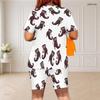 Women Plus Size Round Neck Short Sleeve Fish Skeleton Printed Top And Fitted Shorts Two Piece Set