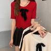 Bow Top Casual All-matching Base Shirt Summer Korean Version of The New Thin Short-sleeved Sweater T-shirt Woman