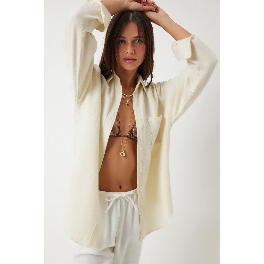 Oversize Basic Muslin Shirt Navy Blue