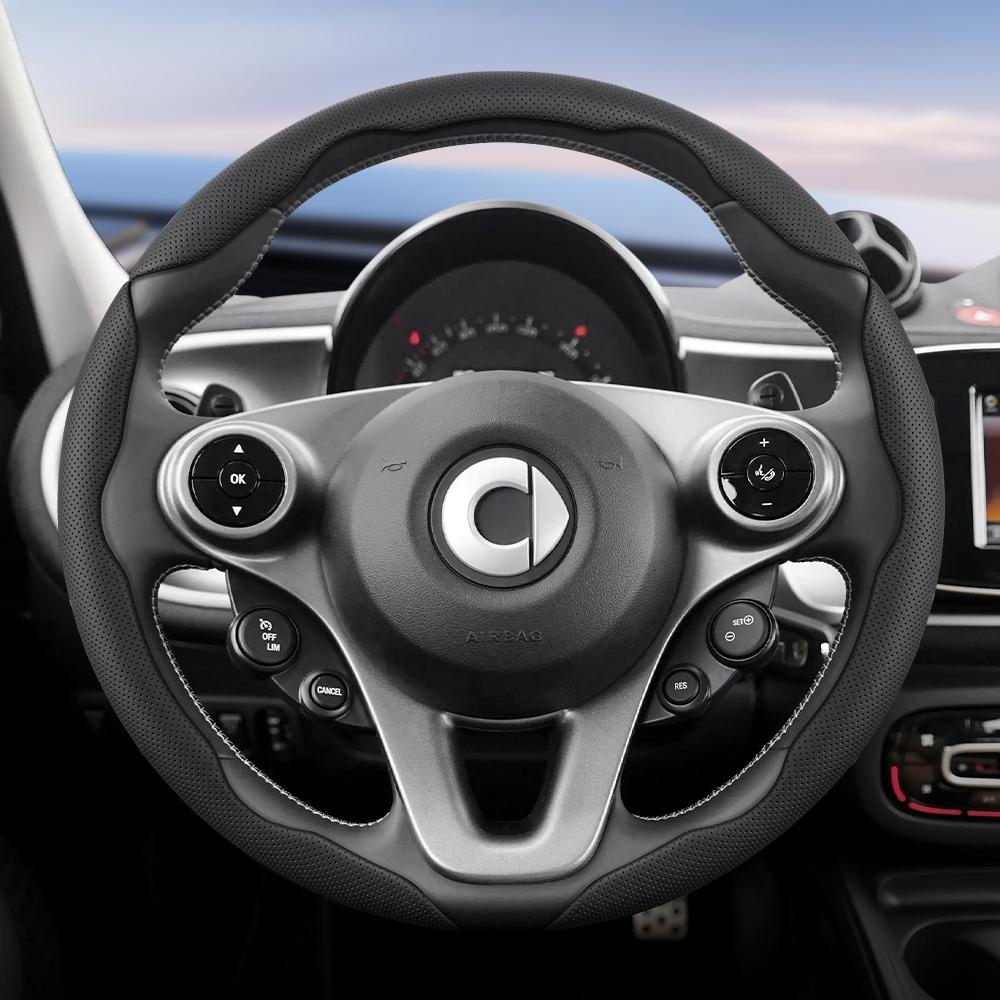vcxja9 Suitable for Smart Breathable Hole Leather Steering Wheel Cover Segmented Quick Release Design Non-Slip and Durable Fortwo 451 450 453