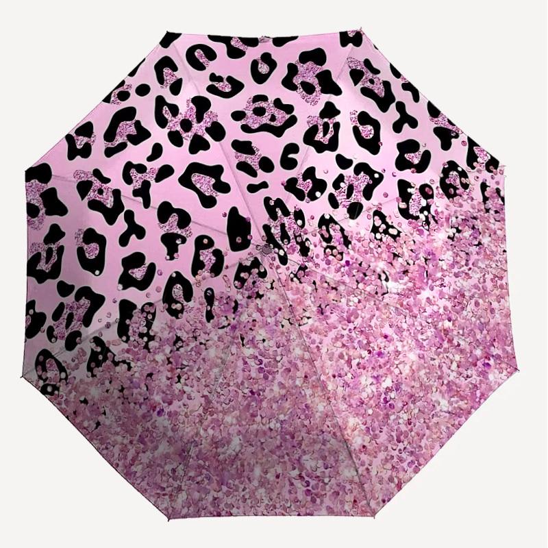 1PC Leopard print Glitter Umbrella-9-Rib Reinforced, Automatic Open, Lightweight & Durable, Cute Fashion Accessory for Outdoor-P0769