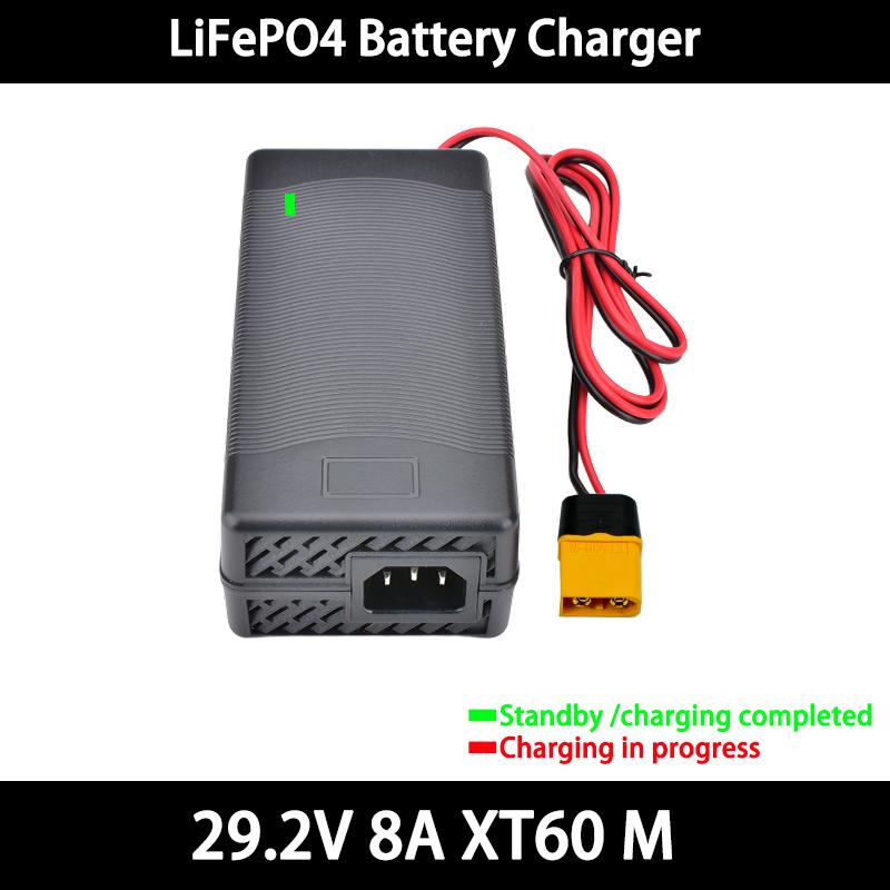 29.2V 8A 10A LiFePO4 Battery Charger For 8S 25.6V 24V LiFePO4 Battery Pack Fast Charger Equipped with XT60 XT90 plug