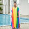 EDOLYNSA Plus Size Bathing Cover Up Boho Colorful Printed Kaftan Dress Bat Sleeve Long Tops Wedding Guest Dress  Q1546