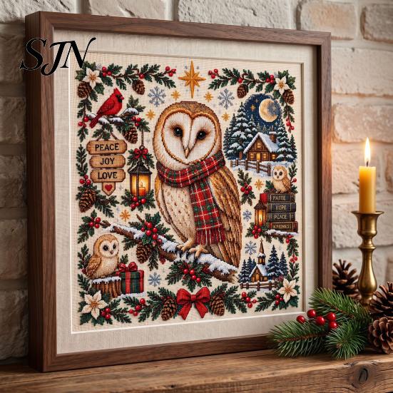 Embroidery Starter Kits for Beginners Christmas Animal Cross Stitch Kit, Holiday Seasonal Handmade Decoration Projects Pattern, Festive Craft