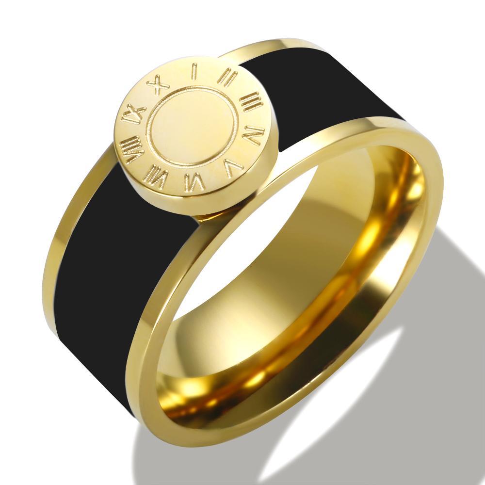 Stainless Steel Enamel Bangle Ring Set for Women Round Roman Numerals Gold Color Trend New Bangles Jewelry Set