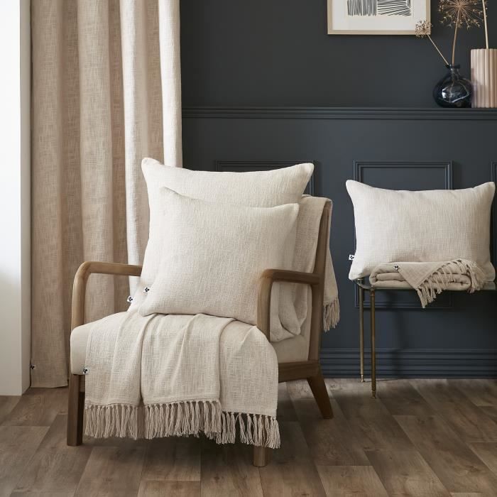 Plaid - Sixtine - Beige - 180 x 220 cm - 100% coton - Lavable à 30° C