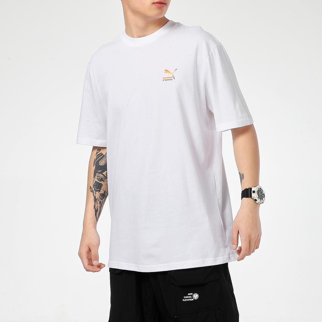 Puma Printed Colorful Logo Sport Round Neck Short Sleeve Drop Shoulder T-Shirt Men Tops White 534095-02