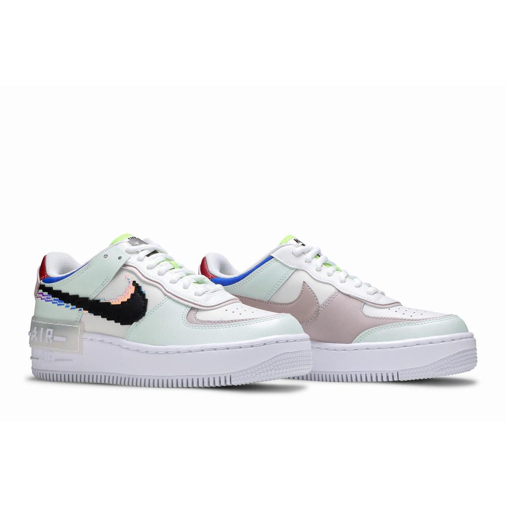 Nike Womens Air Force 1 Shadow SE 'Pixel Swoosh - Barely Green' (women's sizes) Barely Green / White / Platinum Violet / Black Skate Shoes