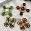 Classic Medieval Baroque Cross Crystal Brooch Vintage Design Pearl Rhinestone Coat Accessories