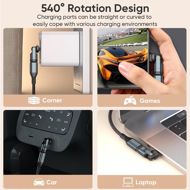 AUFU 540 Rotation PD240W USB3.1 Usb C to Type C OTG Adapter 5A Fast Charge Cable Converter for iPhone 16 MacBook Samsung Xiaomi 3