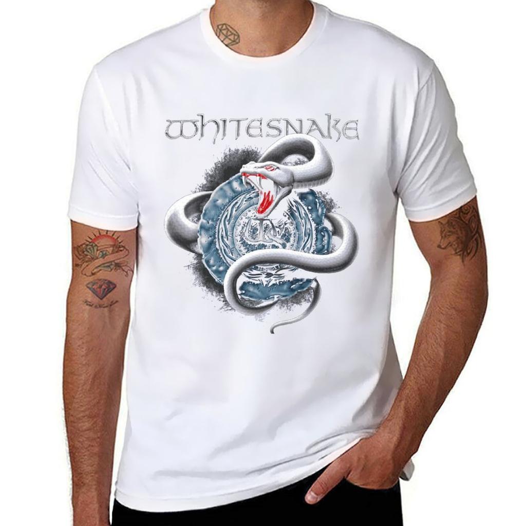 Cool White Snake 80s Gift Design Tshirt Active Sports Short Sleeve Cotton Shirt