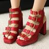 Сандалии женские на пряжке Летняя обувь 2025 Платформа Бархат Красный Черный Зеленый Блок Высокий каблук Вечеринка Обувь Обувь Женская Дизайнерская