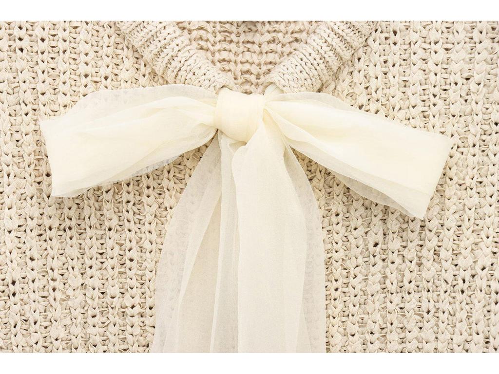 Spring 2025 Women's Fashion: European American Style Transparent Yarn Bow Brooch Cardigan
