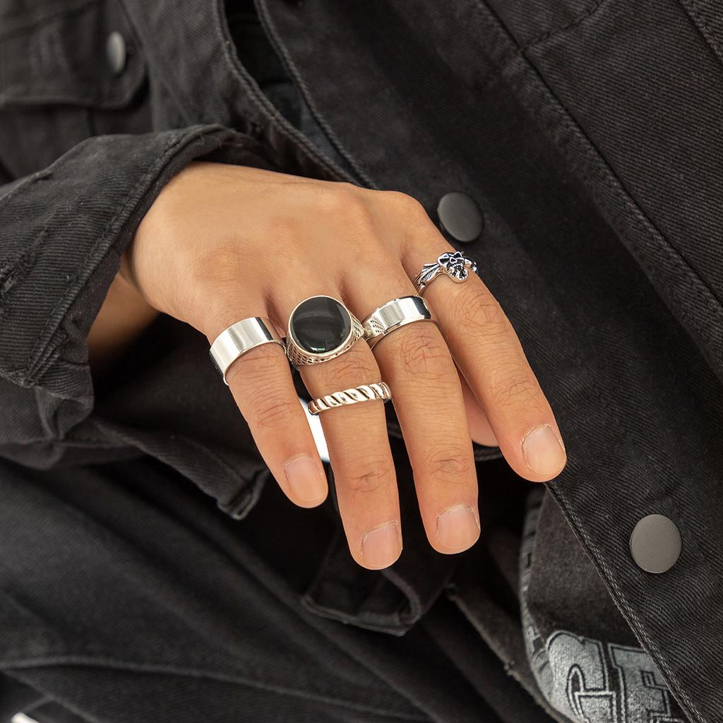 2023 Party Nightclub Ring Accessories European and American New Stainless Steel Skull Men's 5-piece Oil Drop Ring Fashion Personality Men's Jewelry