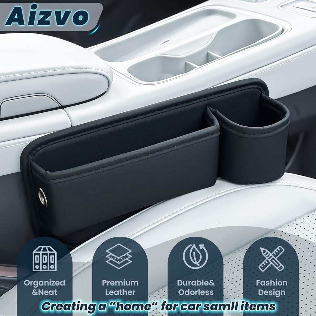 2-Pack Car Seat Gap Filler Organizer With Cup Holder - Premium Leather - Universal Fit - Keeps Cans/Phone/Keys/Wallets Organized(Black)