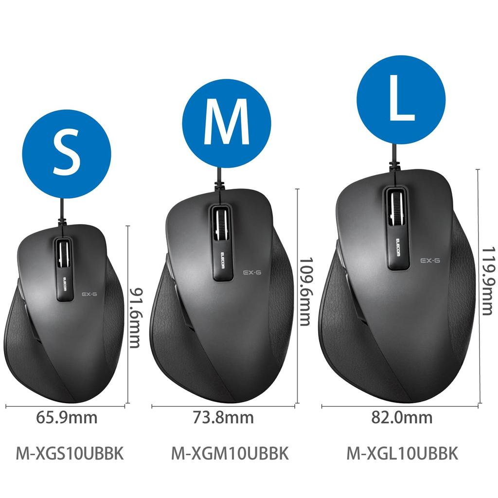 ELECOM Mouse Wired M Size 5 Buttons with Back and Forward BlueLED Master of Grip Black (Equipped Buttons) M-XGM10UBBK