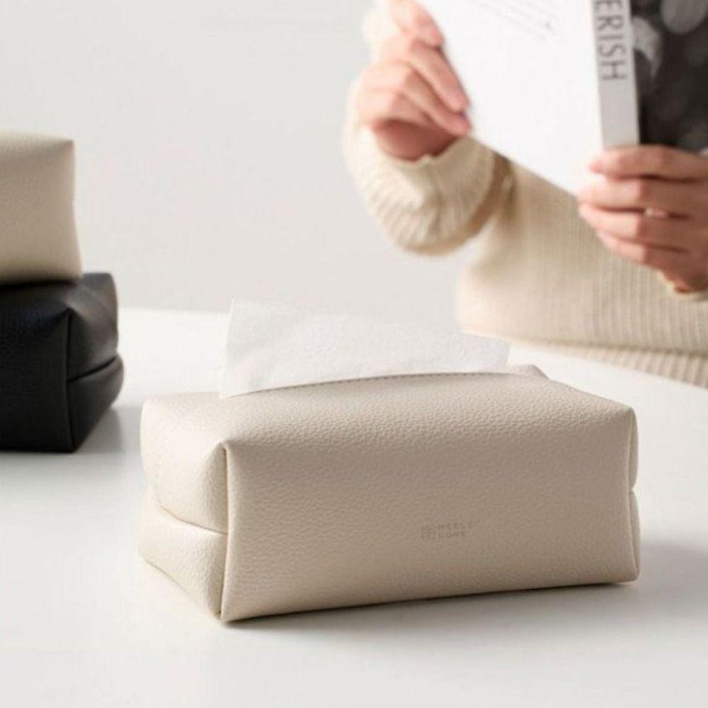 Artificial Leather Tissue Box Desktop Decoration Napkin Holder Tissue Storage Box Living Room