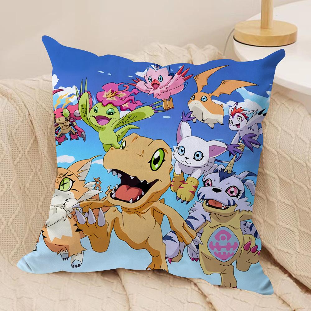 Anime DDigimon AAdventure Cushion Cover Silky Short Plush Invisible Zipper Dustproof Sofa Pillow Case For Home Decor