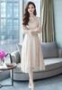 MATSUMIZUYU Кружевное Длинное Расклешенное Платье с Длинными Рукавами, На Подкладке, для Осени и Весны, Женское, Прозрачное, Милое, Талия, Стройнящее, Стильное, для Вечеринок, Свадеб,