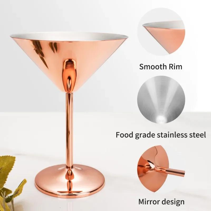 2026 New 2PCS Cocktail Glass with 304 Stainless Steel Mirror Design, Easy To Clean Martini Glass, High Footed Cup