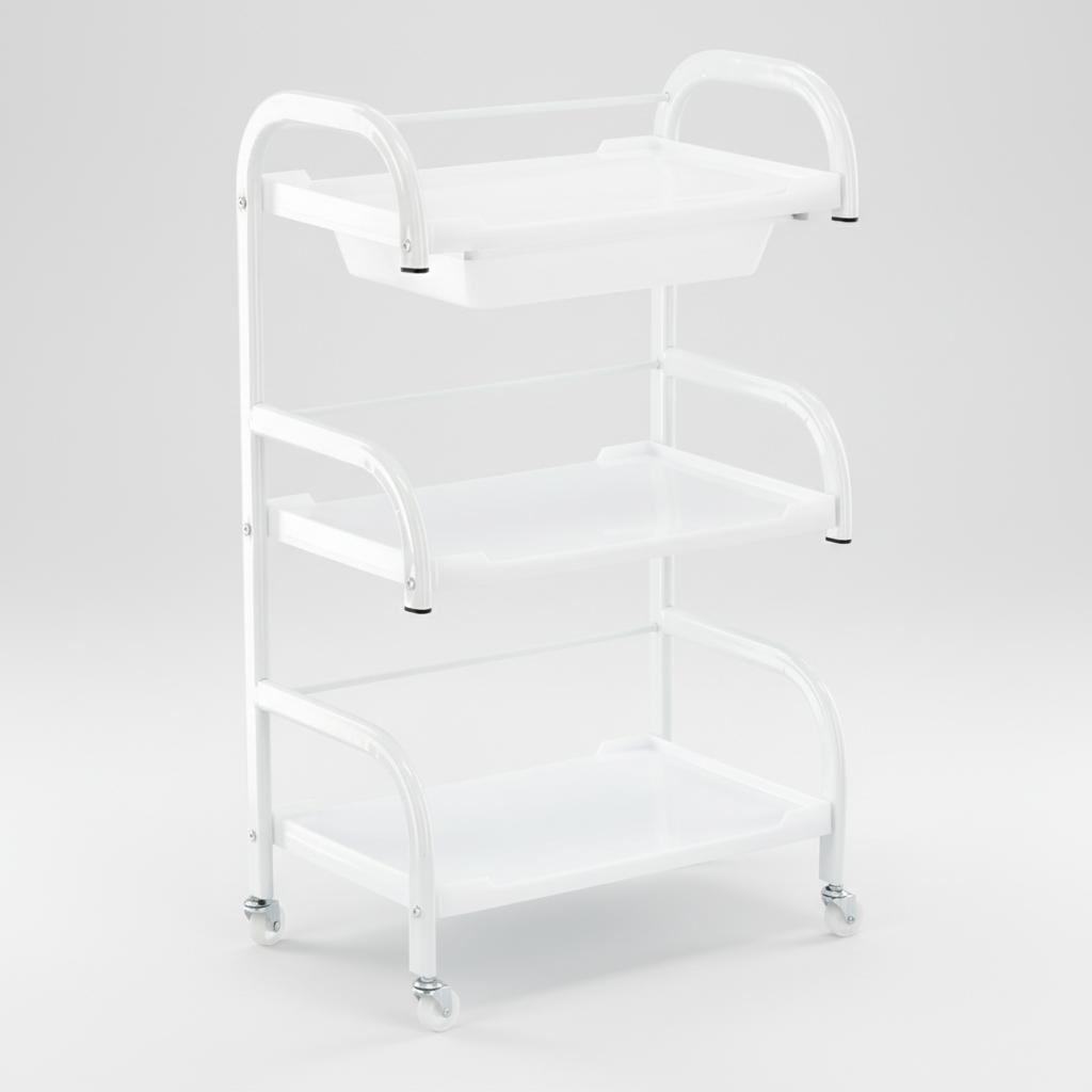 Hairdressing Cosmetic Assistant for the Salon St019 Universal Trolley Table Cabinet on Wheels with Three Shelves and a Drawer