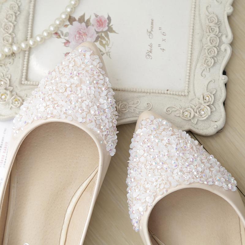 Корейская версия женской обуви, модные новые тонкие туфли с острым носком и неглубоким ртом, туфли на плоской подошве со стразами и блестками, женские туфли больших размеров