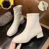 2024 Новые модные весенне-осенние женские сапоги на толстом каблуке с квадратным носком, тонкие белые короткие сапоги, короткие флисовые сапоги