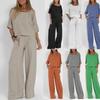 Women's Casual Loose Solid Color Short-sleeved Cotton And Linen Pants Suit