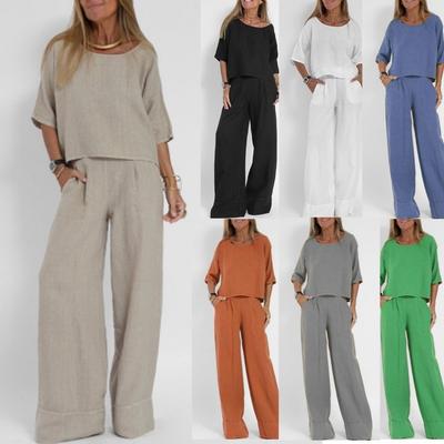 Женский повседневный свободный костюм с шортами из хлопка и льна однотонной расцветки