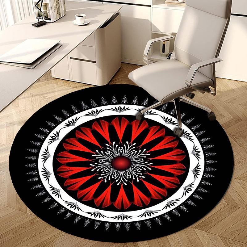 1pc Circular Mandala Design with Red and White Patterns Round carpet, Made of Polyester,Perfect for Decorating Office Chairs, Living Rooms fplt644