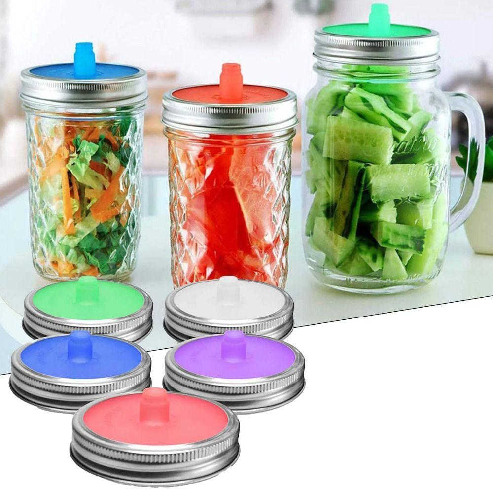 5pcs Sealed Mason Jar Lid With Metal Ring Wide Mouth Jar Cover Silicone Fermenting Lid Pickles