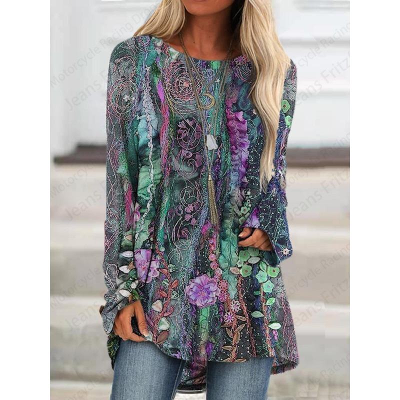 Цветочный 3D-принт футболки с длинным рукавом женские модные футболки топы с животными футболки винтажные длинные топы женские туники женская одежда Femme