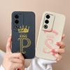 For OPPO C63 A3 Pro Realme P1 12 13 Pro Plus Case Cover Fashion Crown A-Z Letters Slim Liquid Silicone Camera Protection Bumper For OPPO Housing Capas