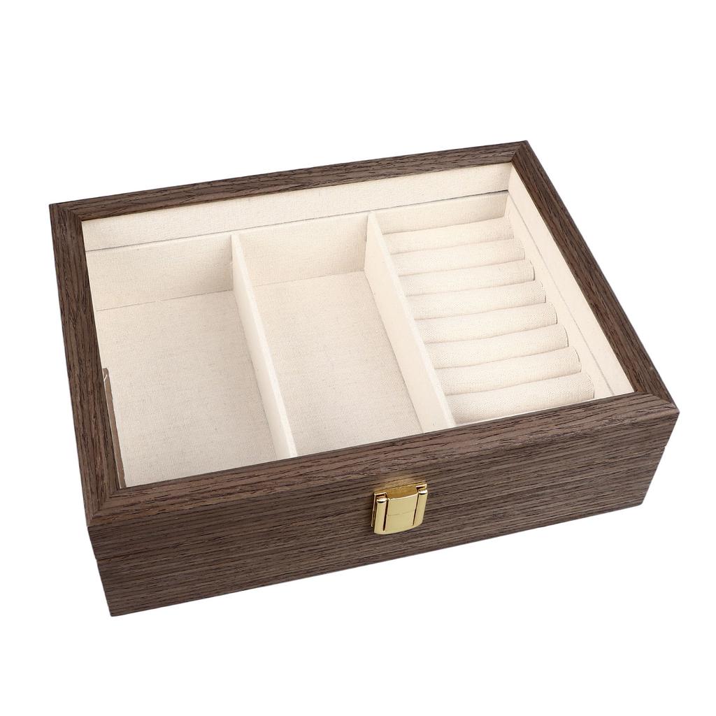 Wooden Jewelry Box Transparent Lid Jewelry Storage Organizer Multiple Compartments Portable Travel
