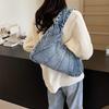 Women Denim Shoulder Bag Trendy Jean Purse With Pocket Underarm Purse Clutch Bag for Work Travel Shopping