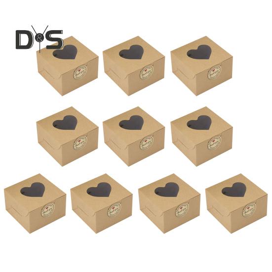 10 шт. прочная упаковочная коробка для выпечки, прочная, практичная, для свадебного торта ко Дню святого Валентина, с окошком в форме сердца
