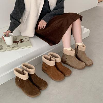 Винтажные хлопковые туфли Mori женские зимние бархатные теплые сапоги для снега матовые из овечьей шерсти короткие сапоги