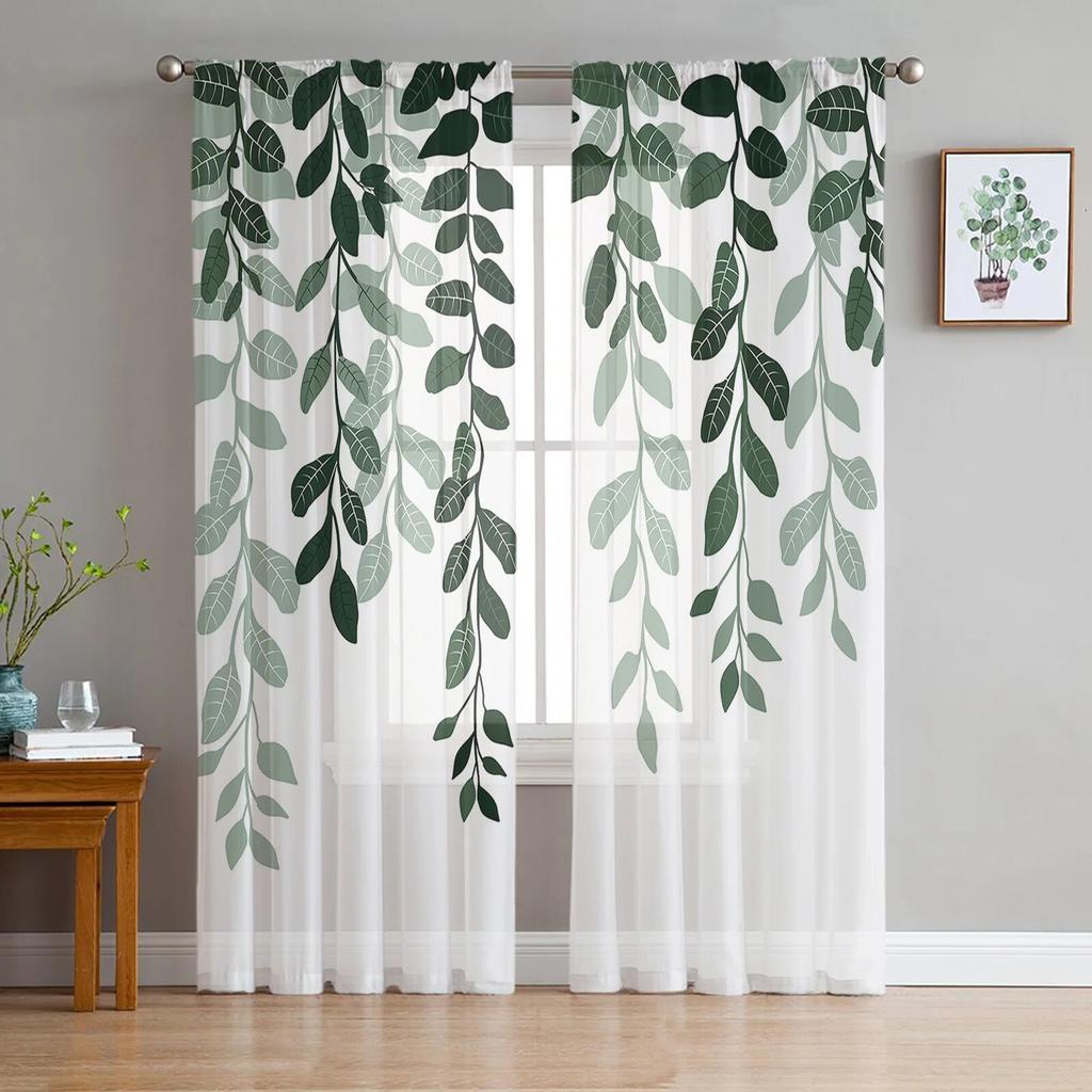 Rustic Leaves Plants Tulle Curtains For Living Room Sheer Curtain For Bedroom Kitchen Blinds Voile Curtains
