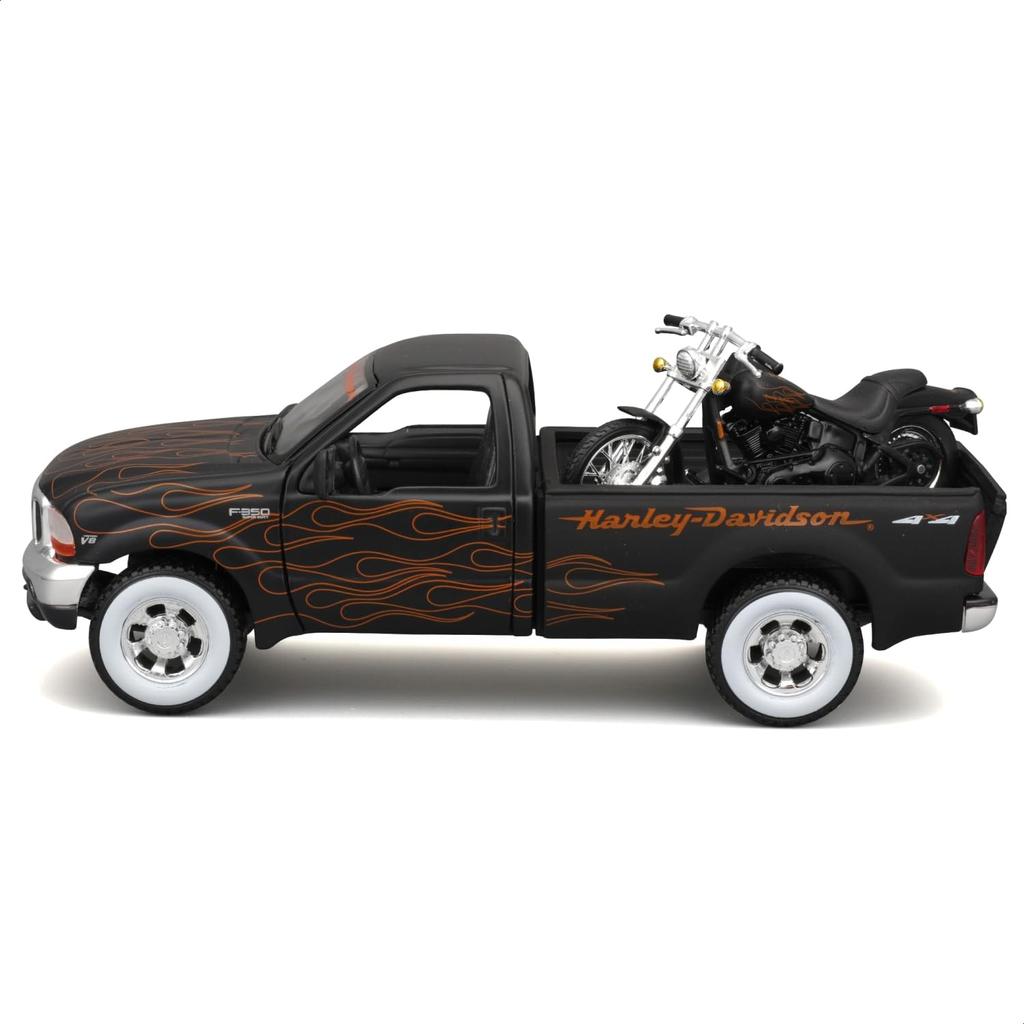 Maisto Ford 1999 Super Duty 2002 FXSTB Night Train Black Custom Series Diecast Model Car Finished Product 32181 1/27 F-350 & Harley-Davidson /