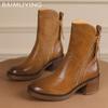 Зимние женские ботильоны на толстой подошве, дизайнерские туфли на молнии на среднем каблуке 2025 года, модные классические кожаные туфли-лодочки для мотоциклистов Botas De Mujer